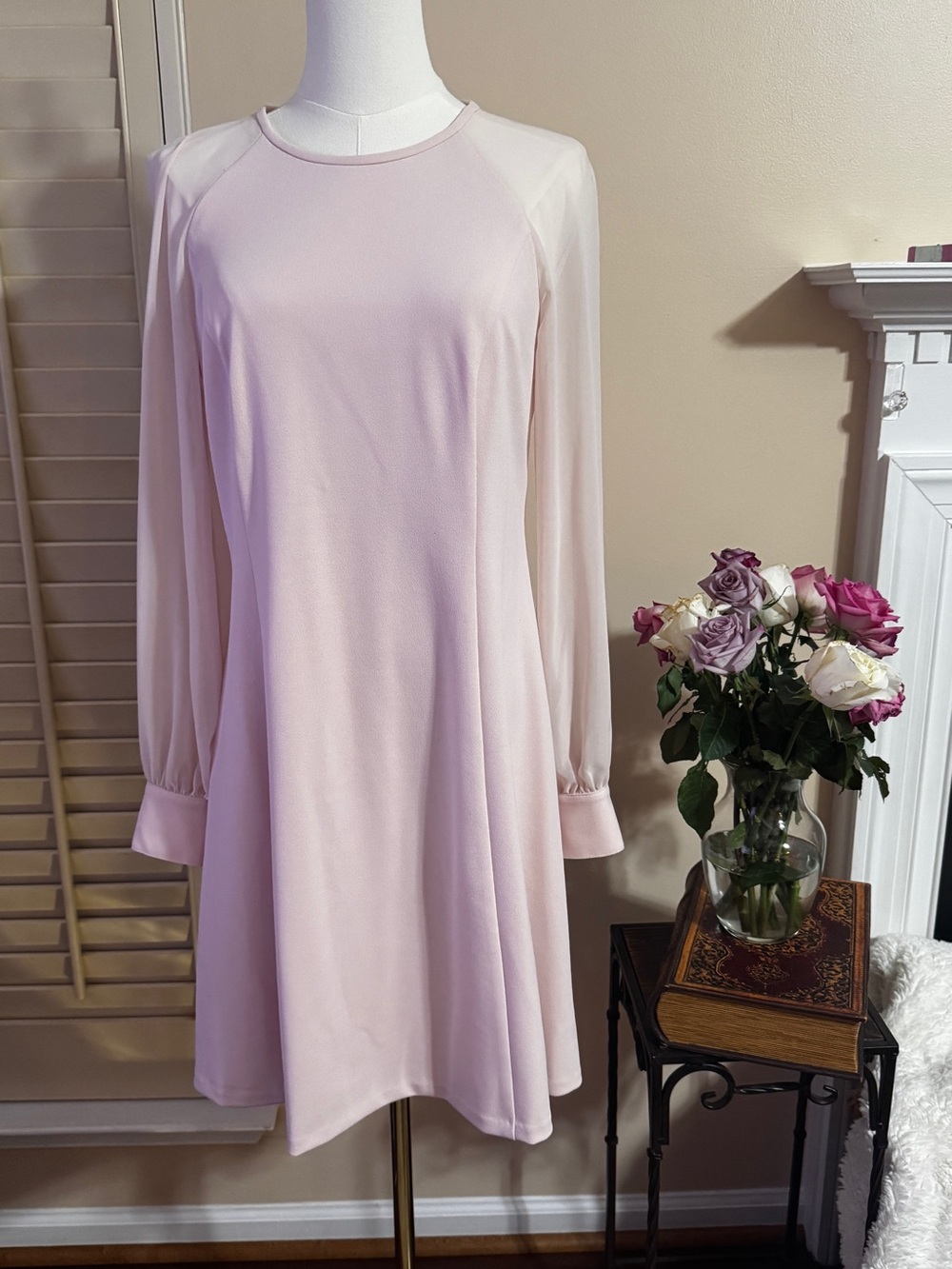 Calvin Klein Blush Pink Long Sleeve A-Line Dress